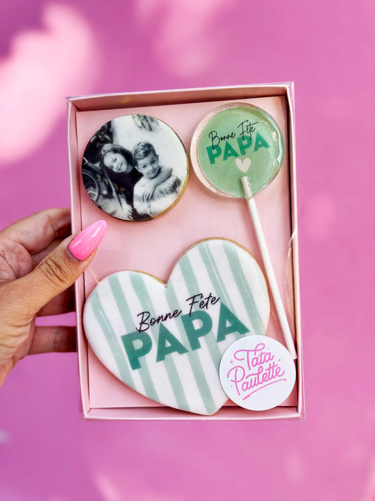 Coffret sablé coeur + photo personnalisable - Fête des pères