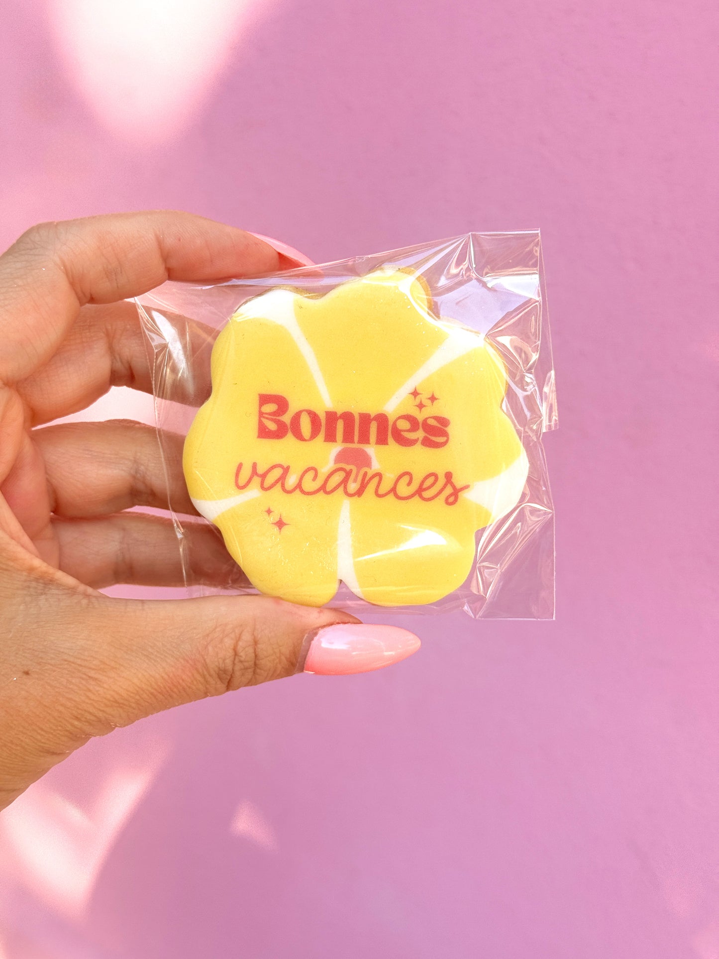 Sablé fleur jaune "Bonnes vacances"