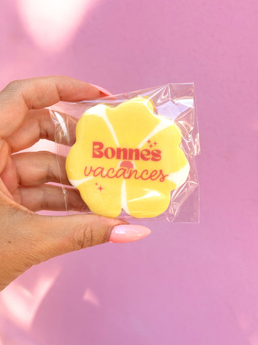 Sablé fleur jaune "Bonnes vacances"